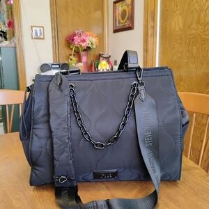 Steve Madden Quilted Black Oversized Handbag / Duffel Bag / Purse With Chain